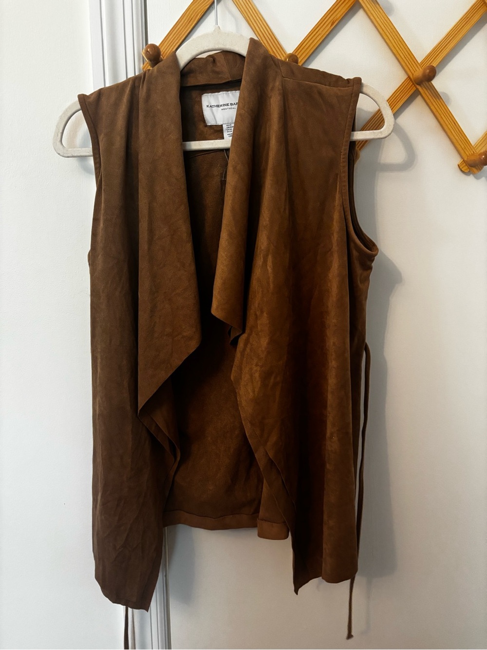 Katherine Barclay Chestnut Brown Suede-Effect Draped Vest